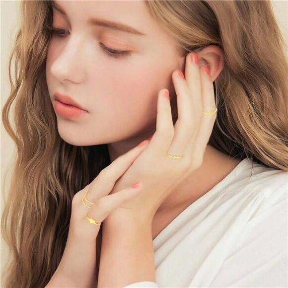 Gold Jewelry Set – Layered Necklaces, Bangles, Rings & Earrings Assortment - Picture 5 of 6